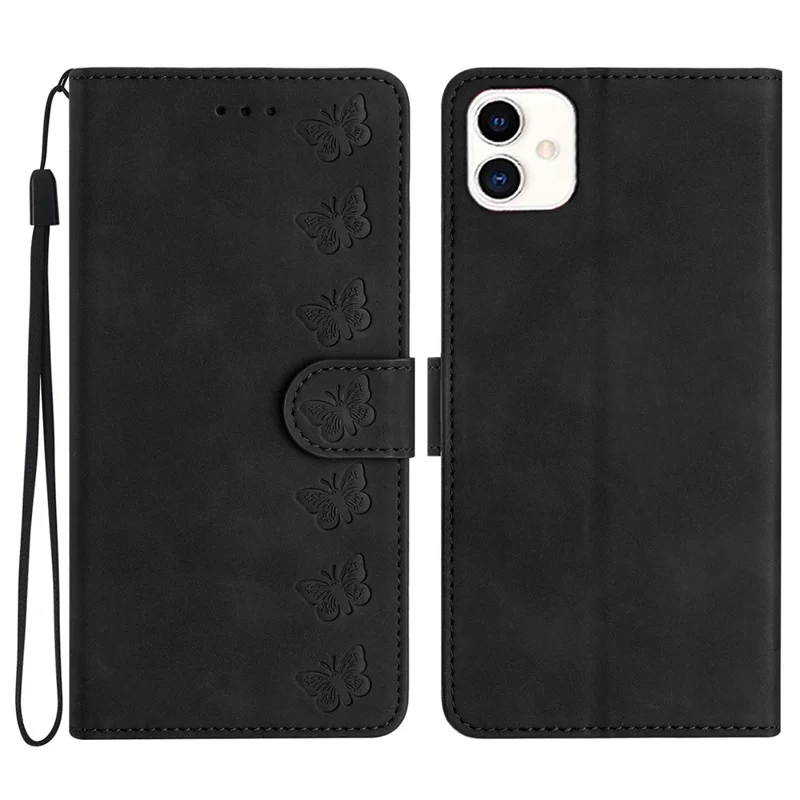 Для Samsung Galaxy A05 4G Case Imprinted Butterfly PU Leather Wallet Stand Phone Cover - Black
