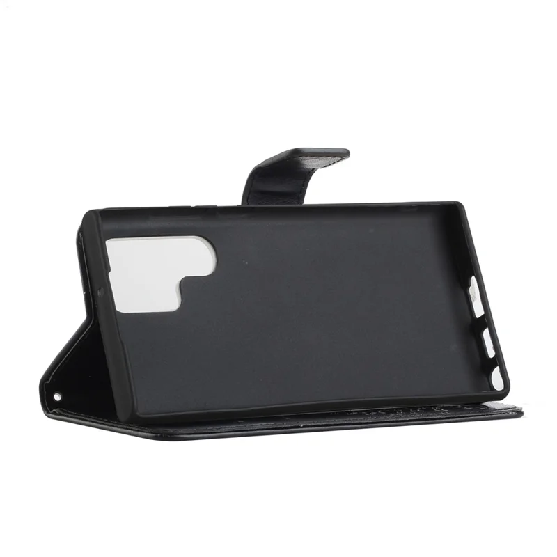 Para Samsung Galaxy S24 Ultra Case Owl Tree Imprinted PU Leather Phone Wallet Cover - Black