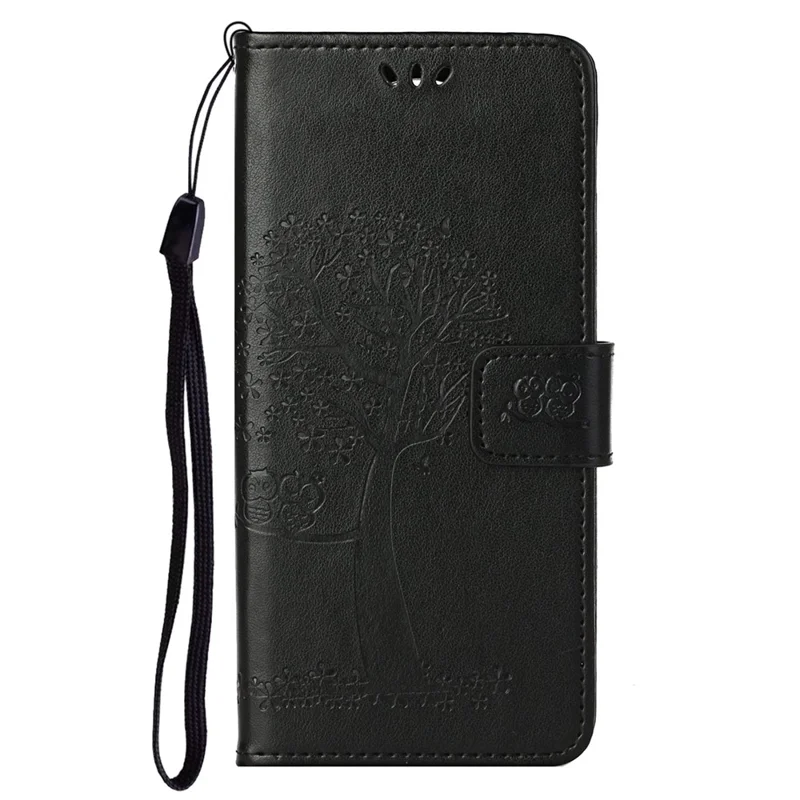Para Samsung Galaxy S24 Ultra Case Owl Tree Imprinted PU Leather Phone Wallet Cover - Black