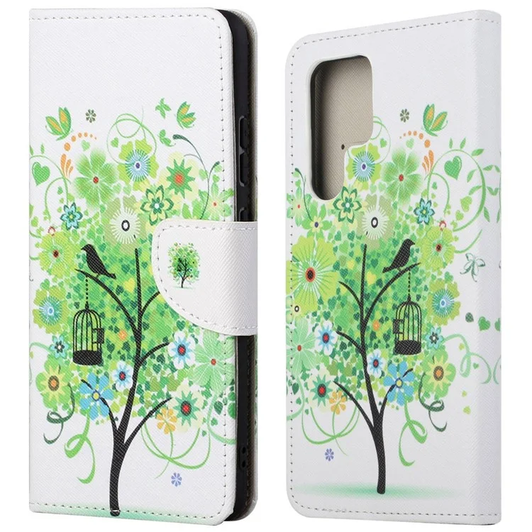 For Samsung Galaxy S24 Ultra Case Pattern Leather Flip Phone Cover - Green Tree
