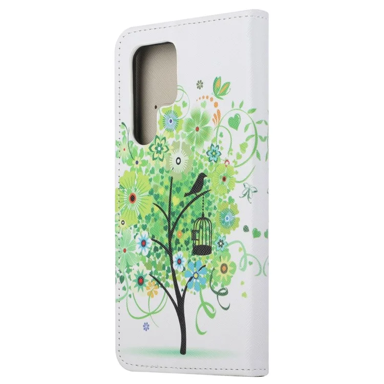 For Samsung Galaxy S24 Ultra Case Pattern Leather Flip Phone Cover - Green Tree