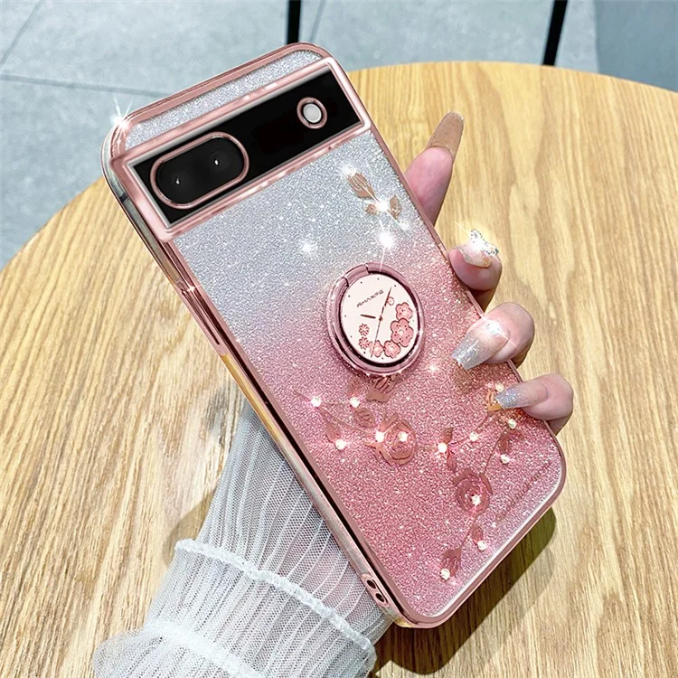 KADEM For Google Pixel 6a Cover Anti-drop TPU Phone Case with Ring Kickstand - Rose Gold