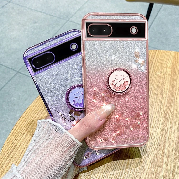 KADEM For Google Pixel 6a Cover Anti-drop TPU Phone Case with Ring Kickstand - Rose Gold