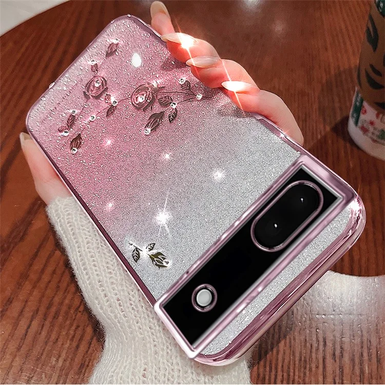 KADEM For Google Pixel 6a Case Flower Decor Shockproof Phone Cover - Rose Gold