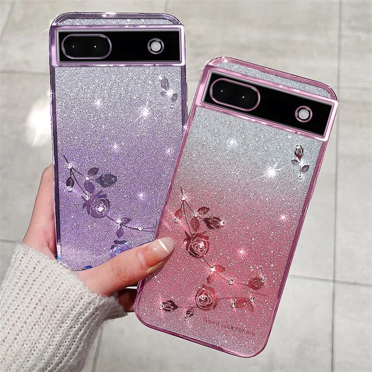 KADEM For Google Pixel 6a Case Flower Decor Shockproof Phone Cover - Rose Gold