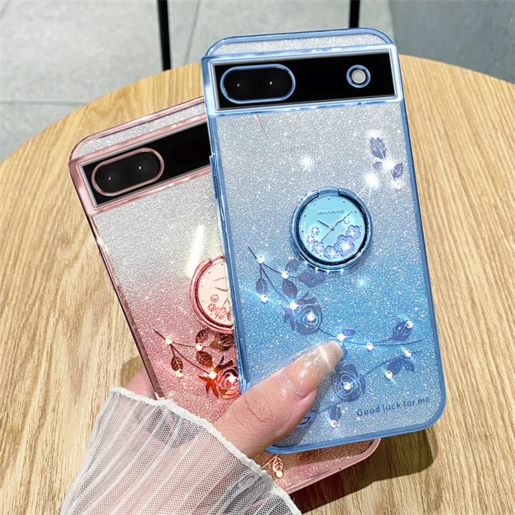 KADEM For Google Pixel 7a Cover TPU Gradient Phone Case with Ring Kickstand - Blue
