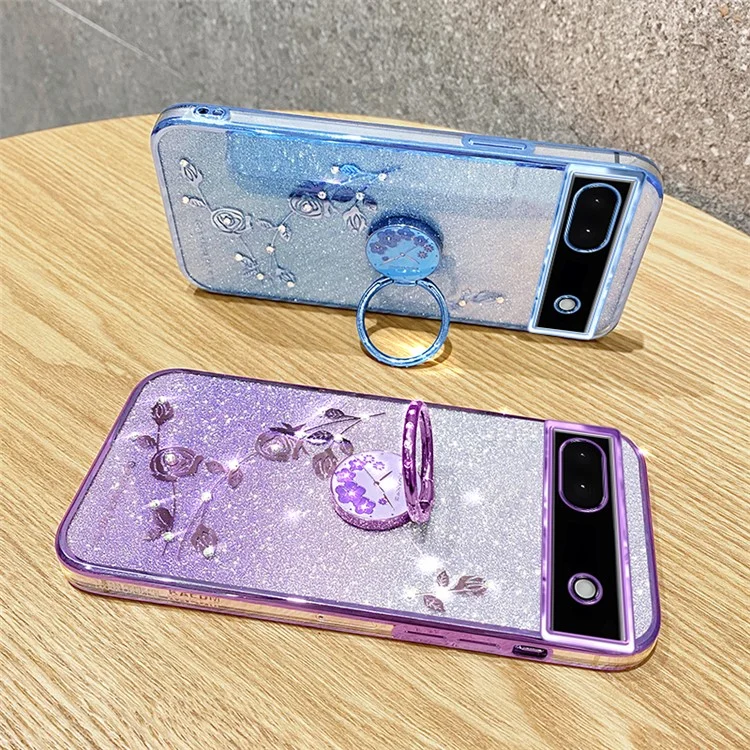KADEM For Google Pixel 7a Cover TPU Gradient Phone Case with Ring Kickstand - Blue