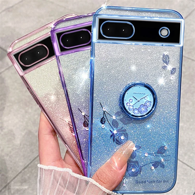 KADEM For Google Pixel 7a Cover TPU Gradient Phone Case with Ring Kickstand - Blue