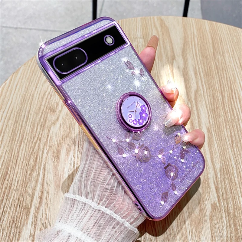 KADEM For Google Pixel 7a Cover TPU Gradient Phone Case with Ring Kickstand - Purple