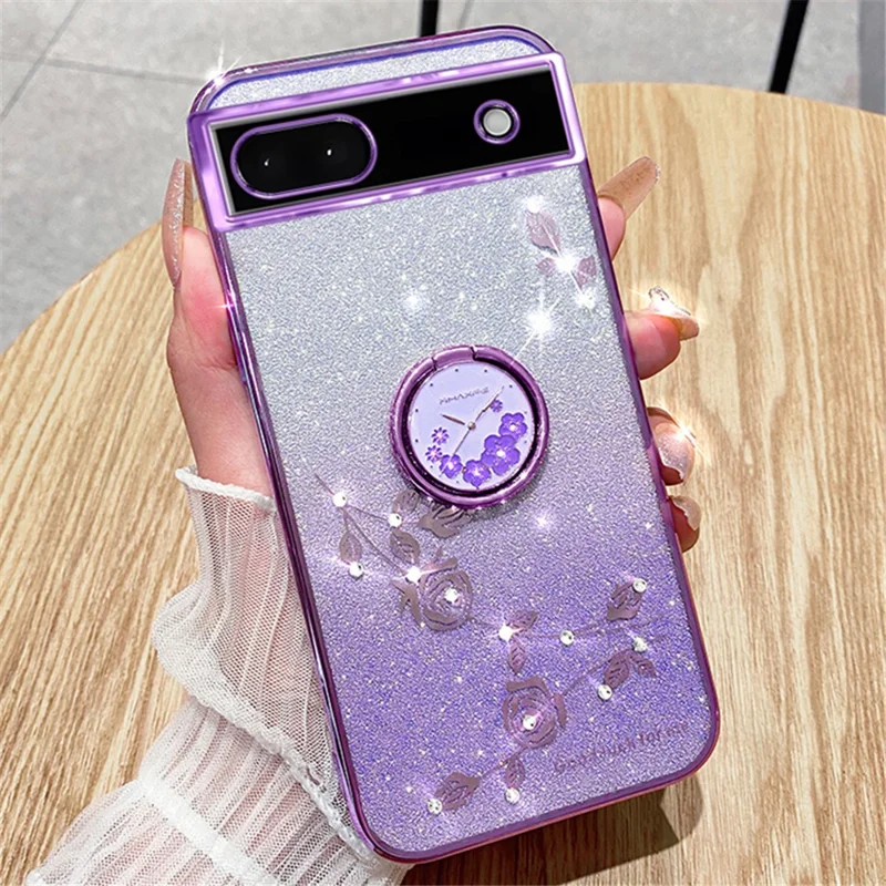 KADEM For Google Pixel 7a Cover TPU Gradient Phone Case with Ring Kickstand - Purple