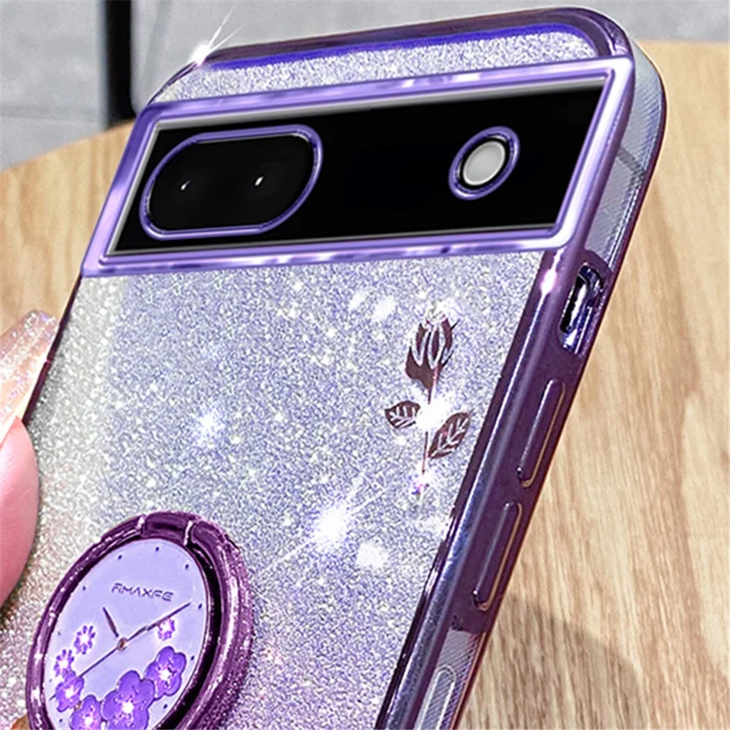 KADEM For Google Pixel 7a Cover TPU Gradient Phone Case with Ring Kickstand - Purple