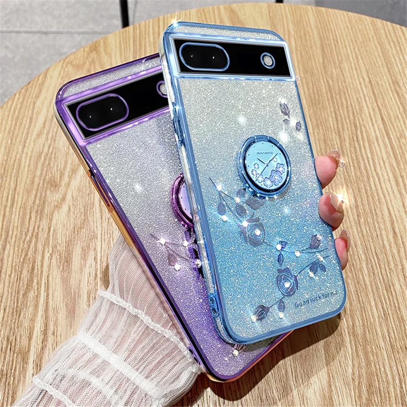 KADEM For Google Pixel 7a Cover TPU Gradient Phone Case with Ring Kickstand - Purple