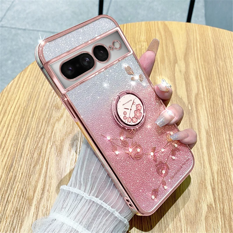 KADEM For Google Pixel 7 Pro 5G Cover Soft TPU Phone Case with Ring Kickstand - Rose Gold