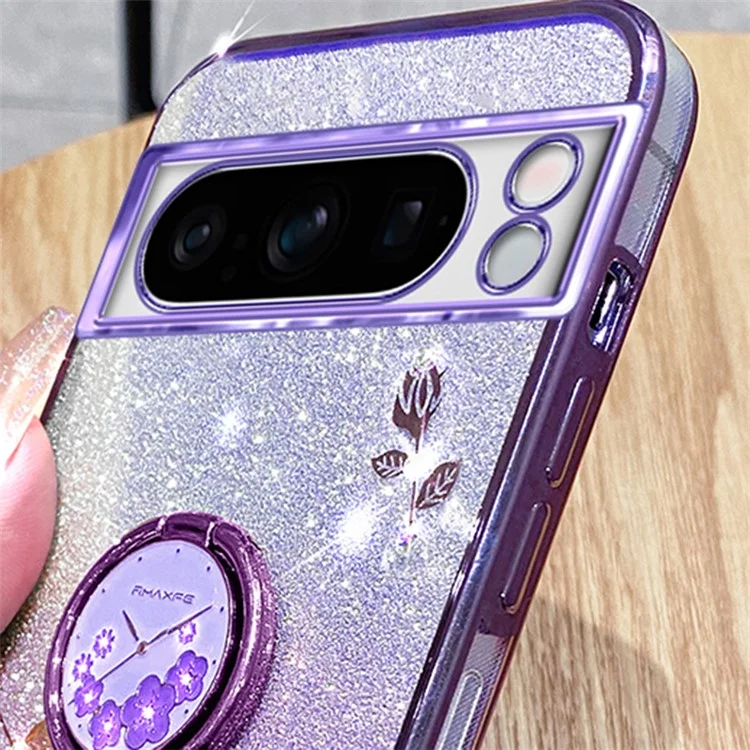 KADEM para Google Pixel 8 Pro Case Ring Kickstand Gradient TPU Phone Cover - Roxo