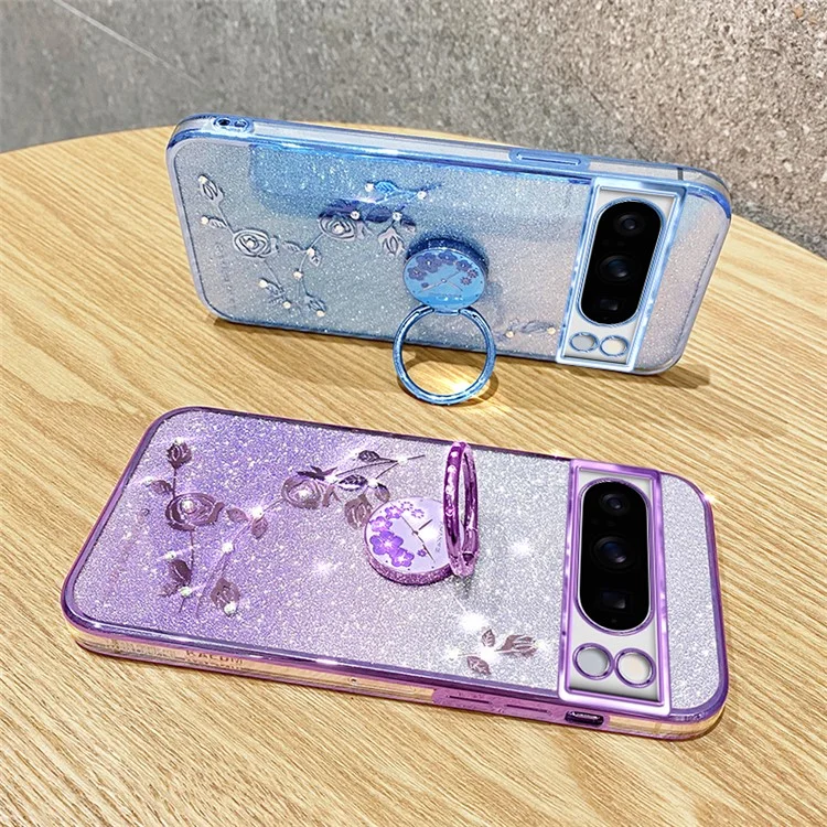 KADEM para Google Pixel 8 Pro Case Ring Kickstand Gradient TPU Phone Cover - Roxo