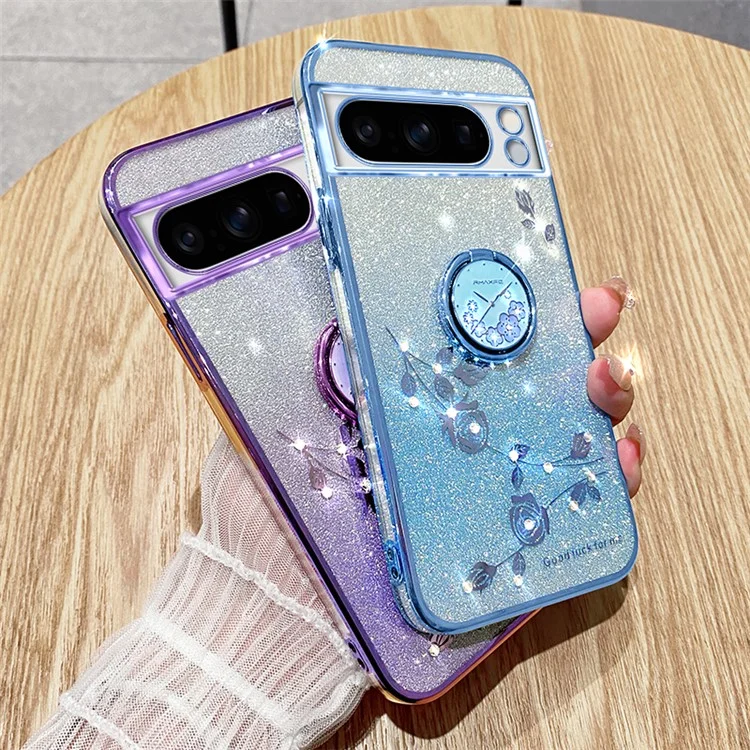 KADEM para Google Pixel 8 Pro Case Ring Kickstand Gradient TPU Phone Cover - Roxo