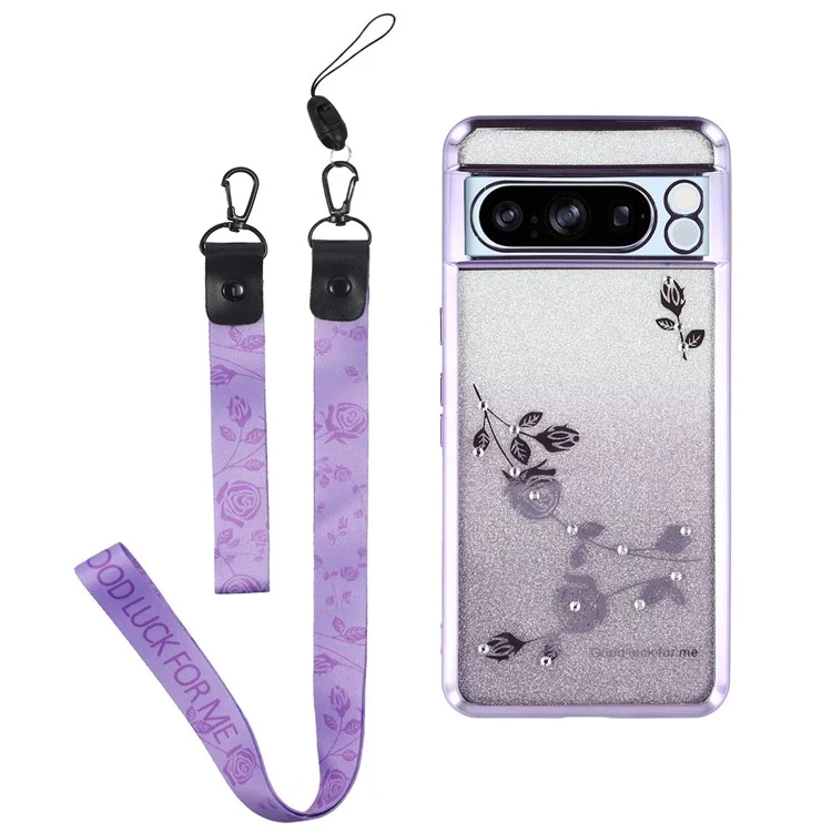 KADEM Pour Google Pixel 8 Pro Boîtier Coque Souple TPU Paillettes Coque de Téléphone avec Sangle - Violet