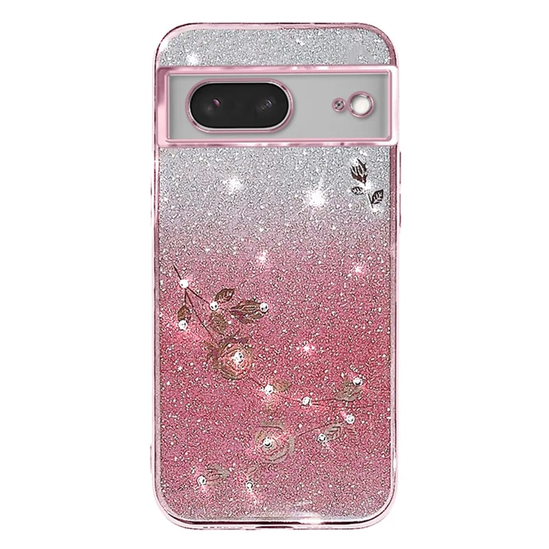 KADEM For Google Pixel 8 Case TPU Glitter Smartphone Back Cover with Strap - Rose Gold