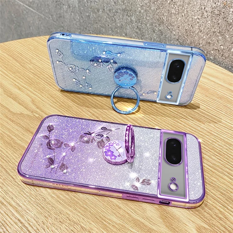 KADEM For Google Pixel 7 5G Case Ring Kickstand Gradient TPU Cellphone Cover - Purple