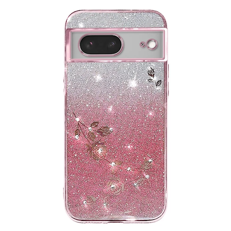 KADEM Para Google Pixel 7 5G Case Flor Decor TPU Capa de Proteção do Telefone com Alça - Rose Gold