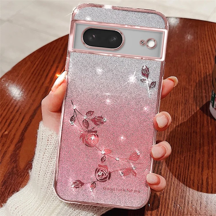 KADEM Per Google Pixel 7 5G Cover Gradient Flower Pattern TPU Phone Drop-proof - Rose Gold