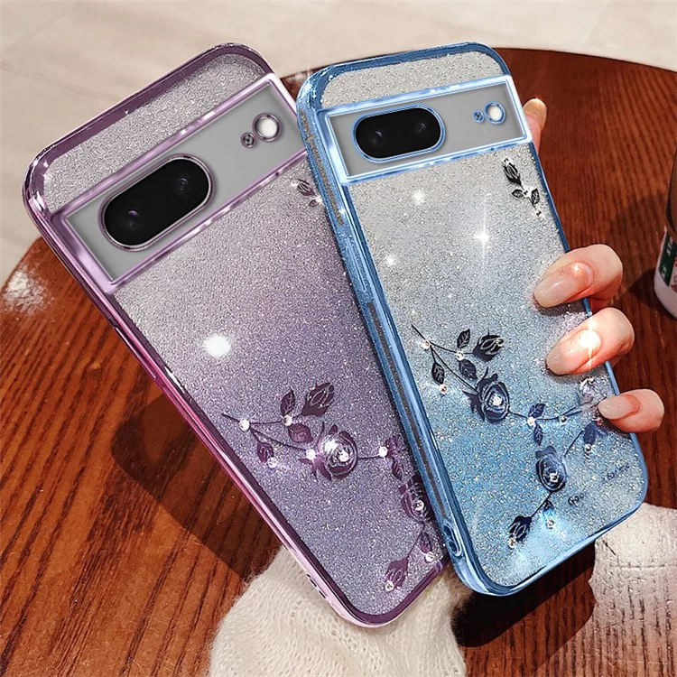 KADEM Per Google Pixel 7 5G Cover Gradient Flower Pattern TPU Phone Drop-proof - Rose Gold