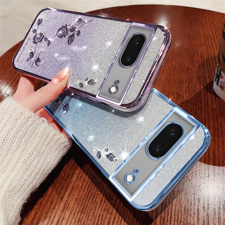 KADEM Per Google Pixel 7 5G Cover Gradient Flower Pattern TPU Phone Drop-proof - Rose Gold