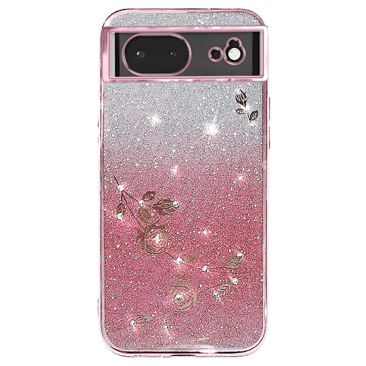 KADEM For Google Pixel 6 TPU Case Rhinestone Flower Gradient Cell Phone Cover - Rose Gold