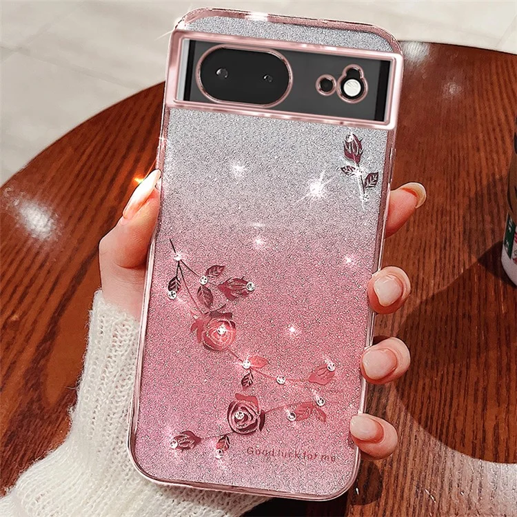 KADEM For Google Pixel 6 TPU Case Rhinestone Flower Gradient Cell Phone Cover - Rose Gold