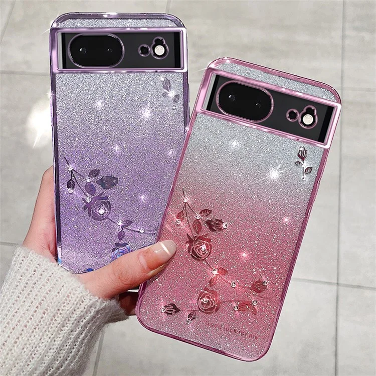KADEM For Google Pixel 6 TPU Case Rhinestone Flower Gradient Cell Phone Cover - Rose Gold