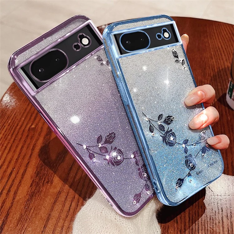 KADEM For Google Pixel 6 TPU Case Rhinestone Flower Gradient Cell Phone Cover - Rose Gold