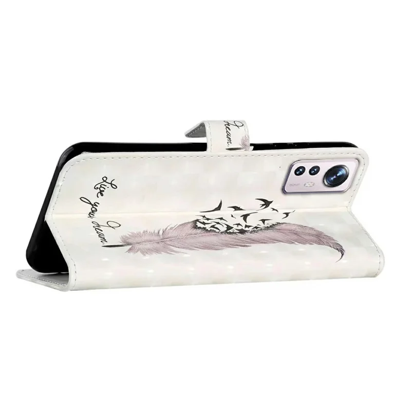 For Xiaomi 12 Pro 5G / 12 Pro (Dimensity) 5G / 12S Pro 5G Case 3D Pattern Magnetic Wallet Phone Cover - Feather