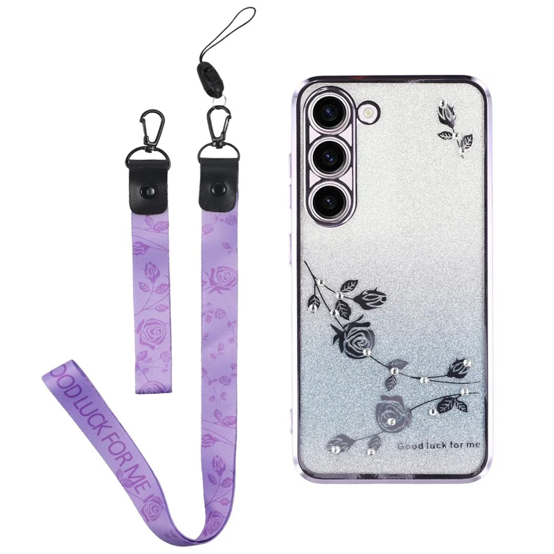 KADEM For Samsung Galaxy S22 5G Case Glitter Phone TPU Cover with Strap - Purple