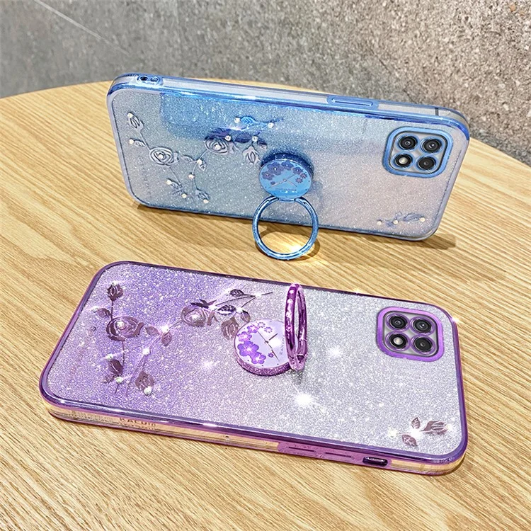 KADEM для Samsung Galaxy A22 5G (версия ЕС) Чехол с кольцевой подставкой TPU Чехол для мобильного телефона - синий