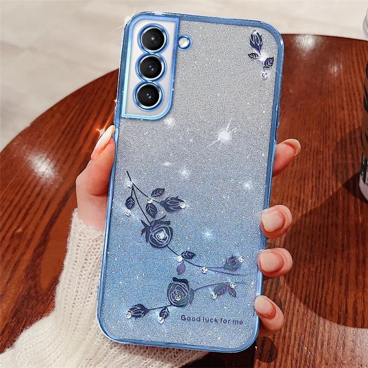 KADEM For Samsung Galaxy S21 4G / 5G Case TPU Glitter Phone Cover with Strap - Blue