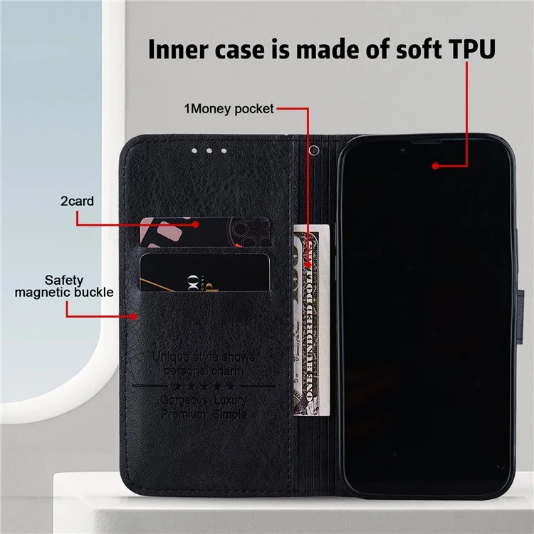 For Motorola Moto G Stylus 5G (2023) Case Solid Color Leather Phone Stand Cover Wallet - Black