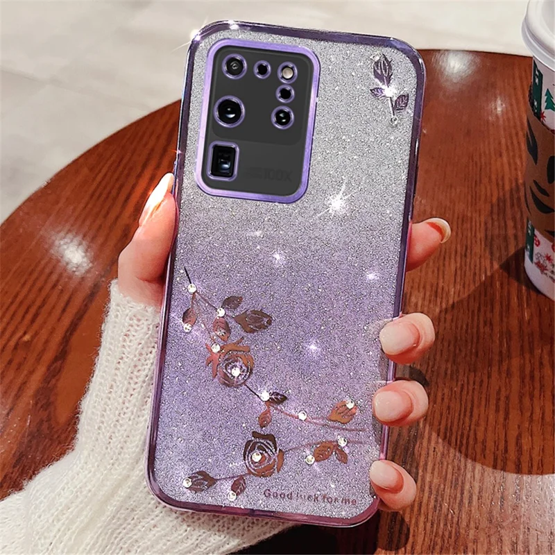 KADEM For Samsung Galaxy S20 Ultra Case Glitter TPU Phone Cover with Strap - Purple