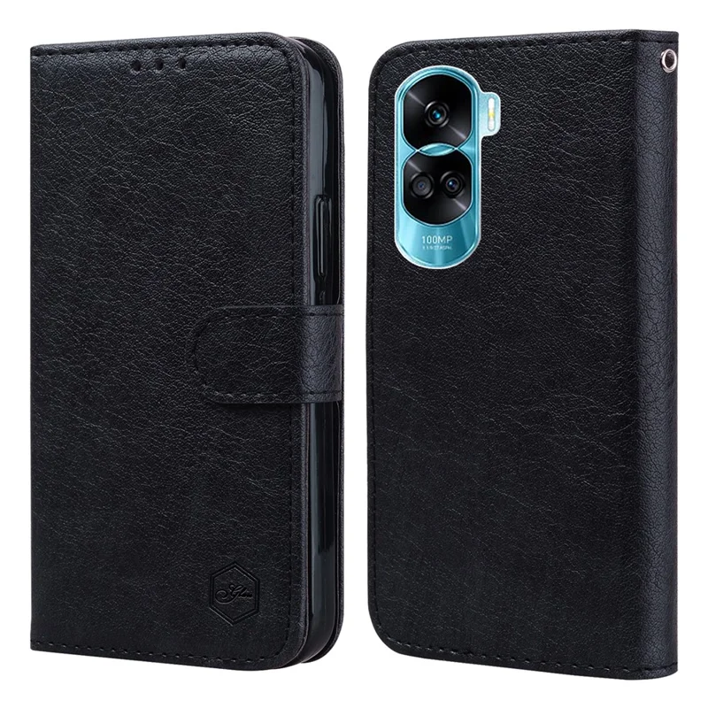 For Honor 90 Lite 5G / Honor X50i 5G Phone Stand Cover PU Leather Wallet Case Solid Color Shell - Black