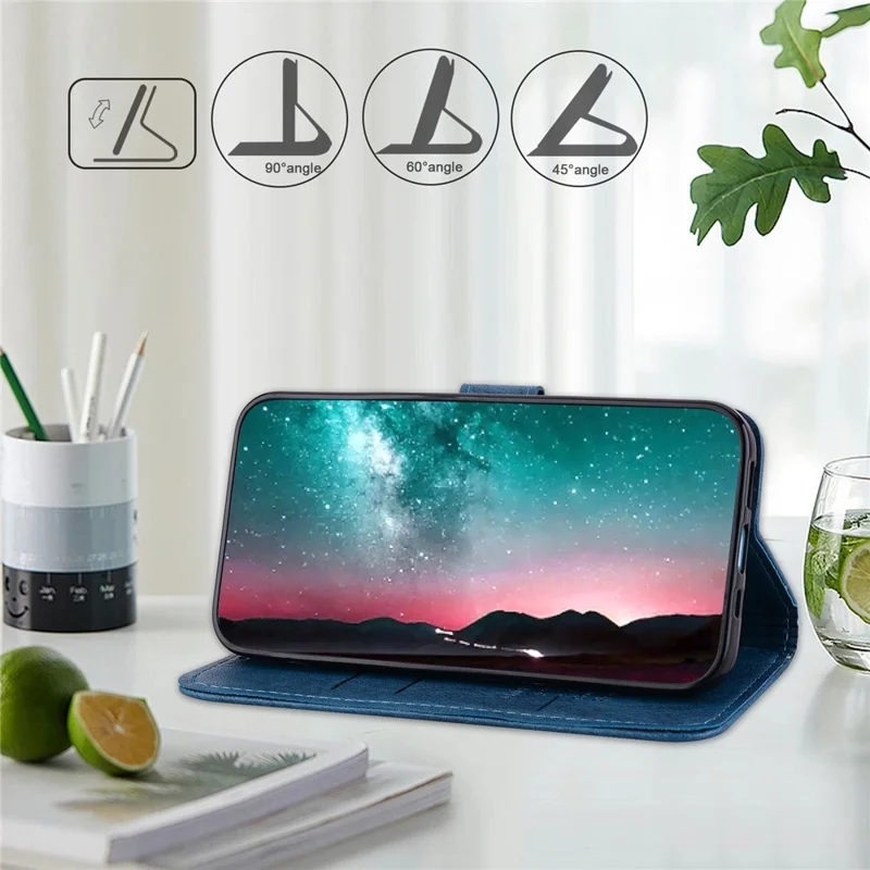 For Honor 90 Lite 5G / Honor X50i 5G Phone Stand Cover PU Leather Wallet Case Solid Color Shell - Dark Blue