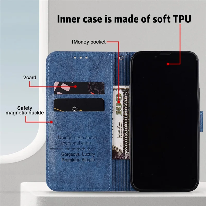 For Honor 90 Lite 5G / Honor X50i 5G Phone Stand Cover PU Leather Wallet Case Solid Color Shell - Dark Blue