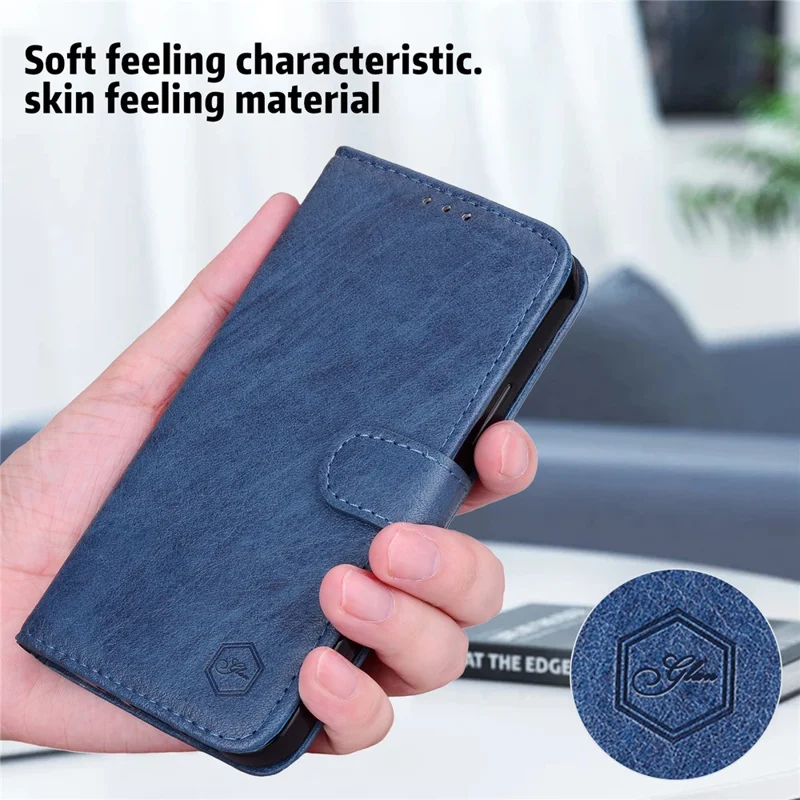For Honor 90 Lite 5G / Honor X50i 5G Phone Stand Cover PU Leather Wallet Case Solid Color Shell - Dark Blue