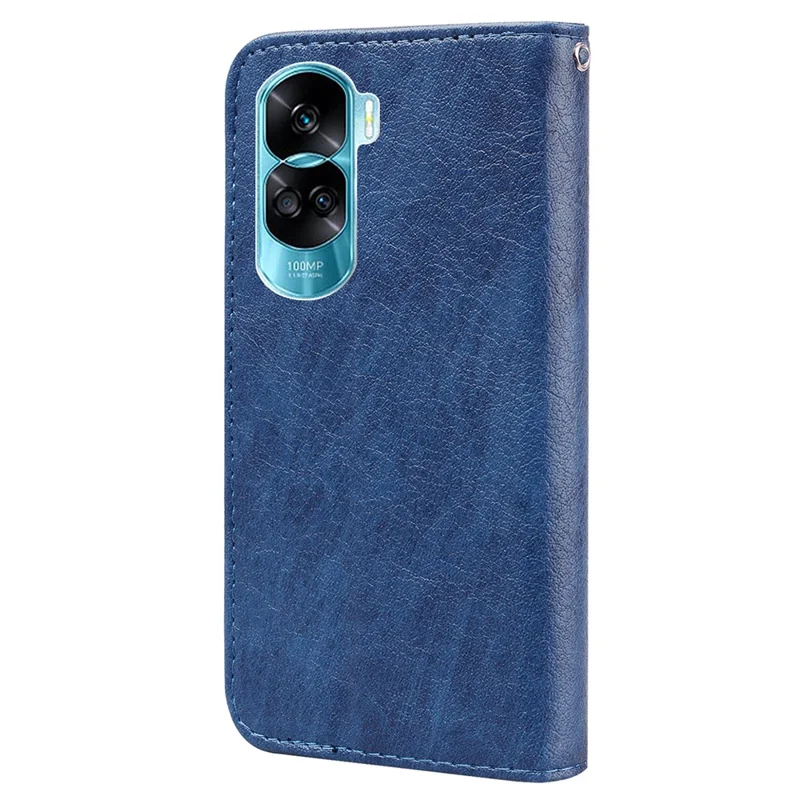 For Honor 90 Lite 5G / Honor X50i 5G Phone Stand Cover PU Leather Wallet Case Solid Color Shell - Dark Blue