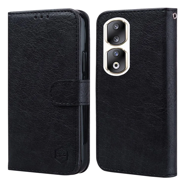 Для Honor 90 Pro Anti-Scratch Phone Shell PU Leather Wallet Case Magnetic Stand Phone Cover - Черный