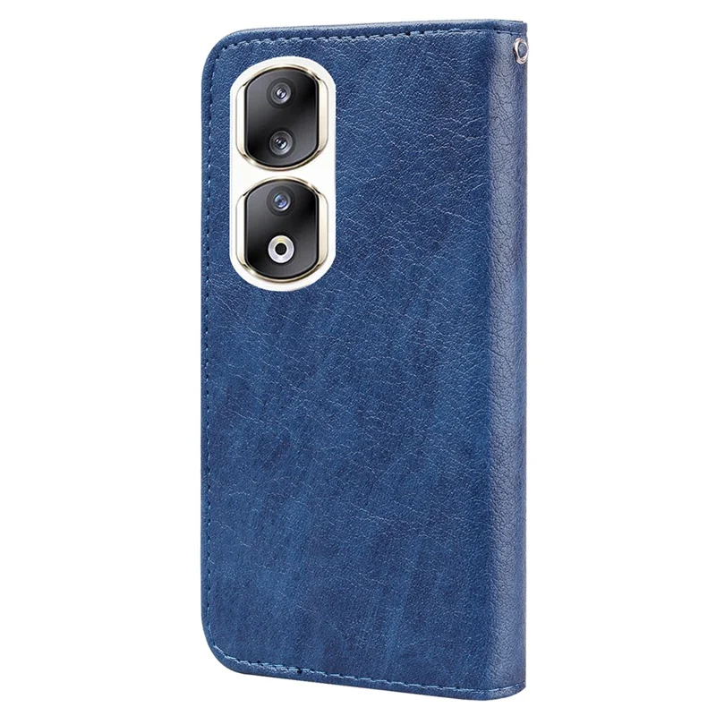 For Honor 90 Pro Anti-Scratch Phone Shell PU Leather Wallet Case Magnetic Stand Phone Cover - Dark Blue