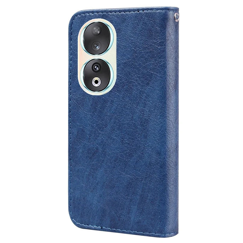 For Honor 90 TPU + PU Leather Wallet Phone Case Solid Color Cover Cell Phone Stand Shell - Dark Blue