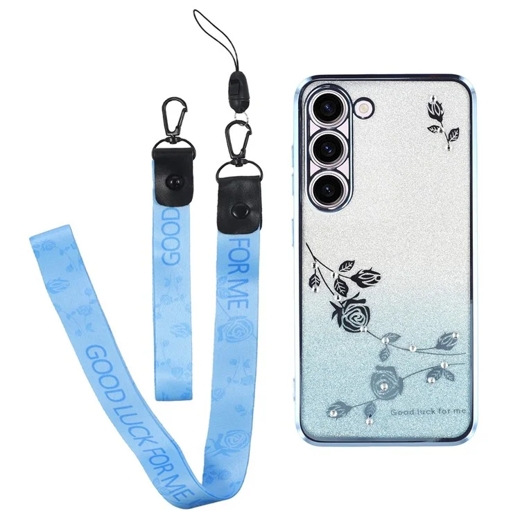 KADEM per Samsung Galaxy Galaxy S23 Case Shiny Rhinestone Decor Phone Cover con Tracolla - Blu