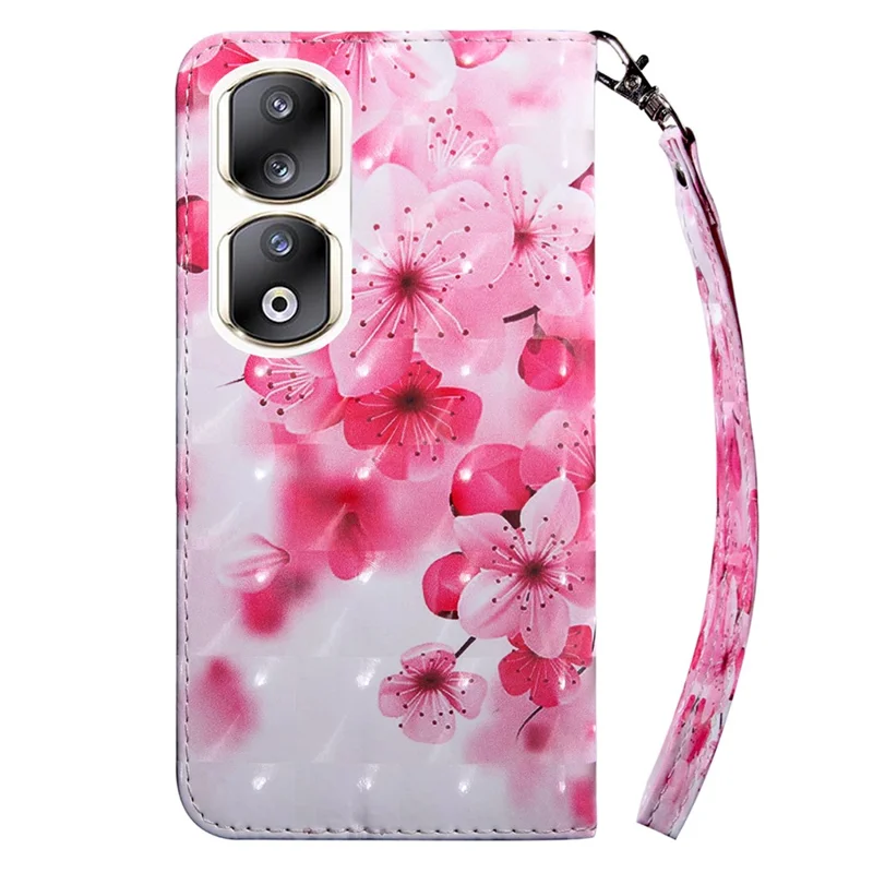 غطاء هاتف Honor 90 Pro من جلد PU عالي الجودة مع نمط ثلاثي الأبعاد مطبوع - زهرة حمراء