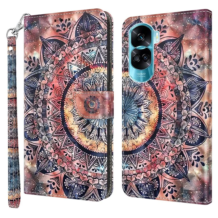 For Honor 90 Lite 5G / X50i 5G Case Wallet PU Leather 3D Pattern Printing Phone Cover - Color Mandala
