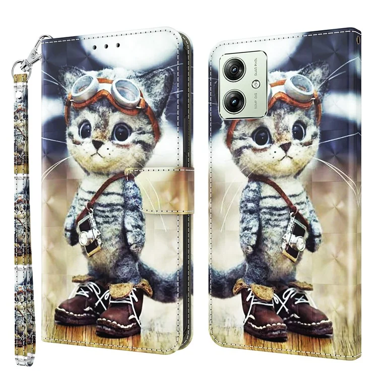 Para Motorola Moto G54 5G Case 3D Pattern Leather Magnetic Wallet Phone Cover - Standing Cat