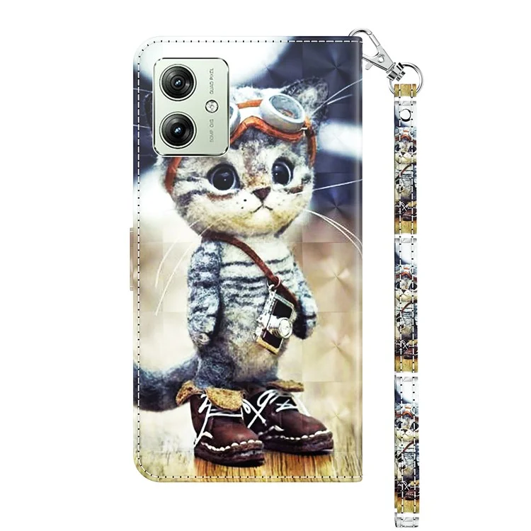 Para Motorola Moto G54 5G Case 3D Pattern Leather Magnetic Wallet Phone Cover - Standing Cat